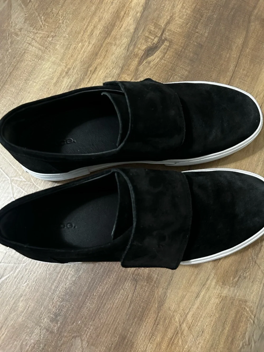Vince Black Suede Slip-On Loafers with White Platform Sole
